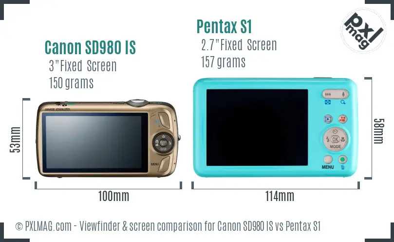 Canon SD980 IS vs Pentax S1 Screen and Viewfinder comparison