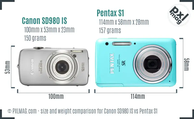 Canon SD980 IS vs Pentax S1 size comparison