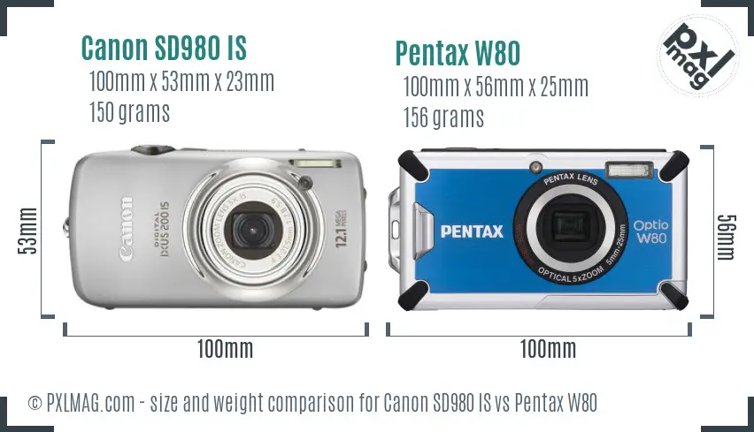 Canon SD980 IS vs Pentax W80 size comparison