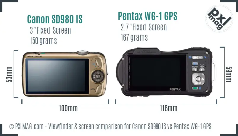 Canon SD980 IS vs Pentax WG-1 GPS Screen and Viewfinder comparison