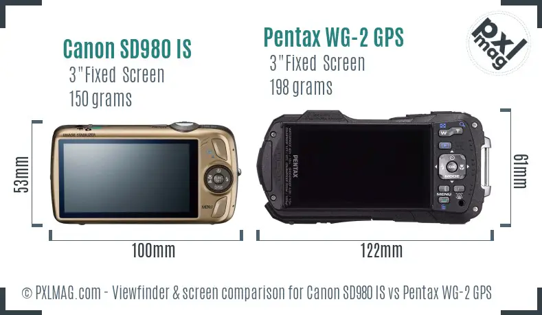 Canon SD980 IS vs Pentax WG-2 GPS Screen and Viewfinder comparison