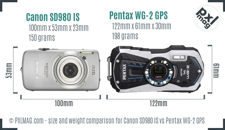 Canon SD980 IS vs Pentax WG-2 GPS size comparison
