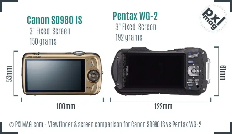 Canon SD980 IS vs Pentax WG-2 Screen and Viewfinder comparison