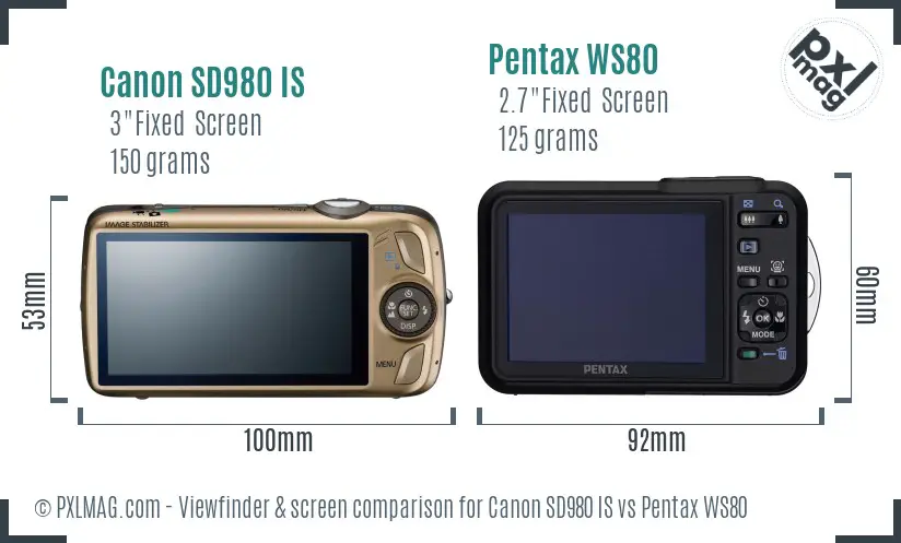Canon SD980 IS vs Pentax WS80 Screen and Viewfinder comparison Canon SD980 IS vs Pentax WS80 Screen and Viewfinder comparison