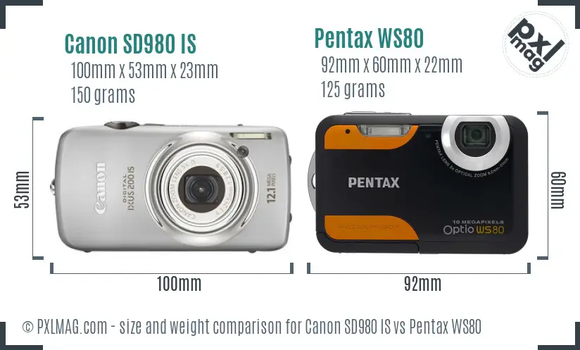 Canon SD980 IS vs Pentax WS80 size comparison Canon SD980 IS vs Pentax WS80 size comparison
