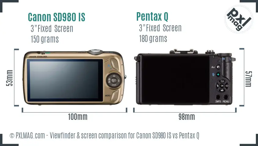 Canon SD980 IS vs Pentax Q Screen and Viewfinder comparison