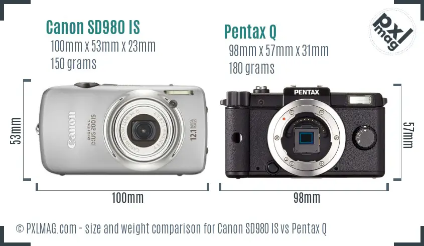 Canon SD980 IS vs Pentax Q size comparison