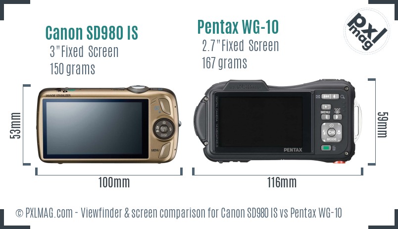 Canon SD980 IS vs Pentax WG-10 Screen and Viewfinder comparison