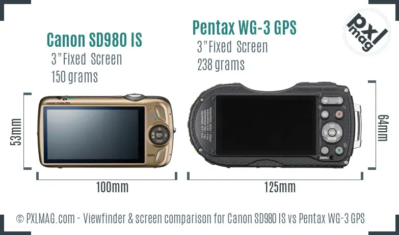 Canon SD980 IS vs Pentax WG-3 GPS Screen and Viewfinder comparison Canon SD980 IS vs Pentax WG-3 GPS Screen and Viewfinder comparison
