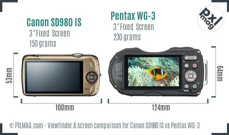 Canon SD980 IS vs Pentax WG-3 Screen and Viewfinder comparison