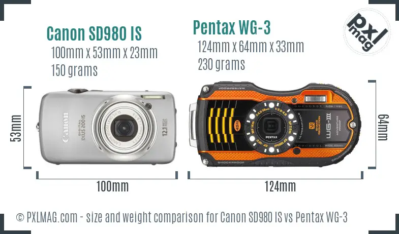 Canon SD980 IS vs Pentax WG-3 size comparison