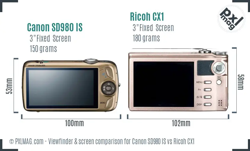 Canon SD980 IS vs Ricoh CX1 Screen and Viewfinder comparison Canon SD980 IS vs Ricoh CX1 Screen and Viewfinder comparison