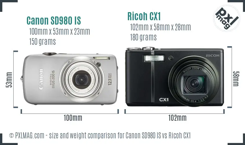 Canon SD980 IS vs Ricoh CX1 size comparison Canon SD980 IS vs Ricoh CX1 size comparison