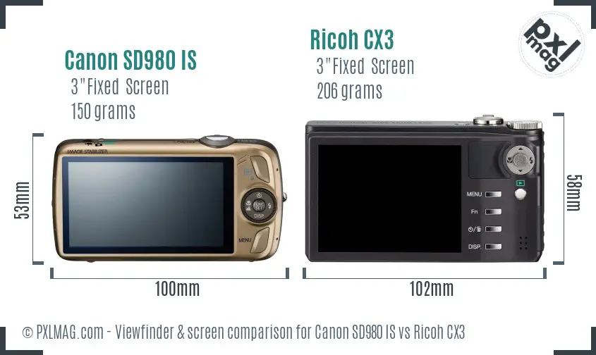 Canon SD980 IS vs Ricoh CX3 Screen and Viewfinder comparison Canon SD980 IS vs Ricoh CX3 Screen and Viewfinder comparison