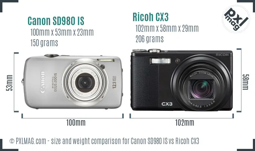Canon SD980 IS vs Ricoh CX3 size comparison Canon SD980 IS vs Ricoh CX3 size comparison