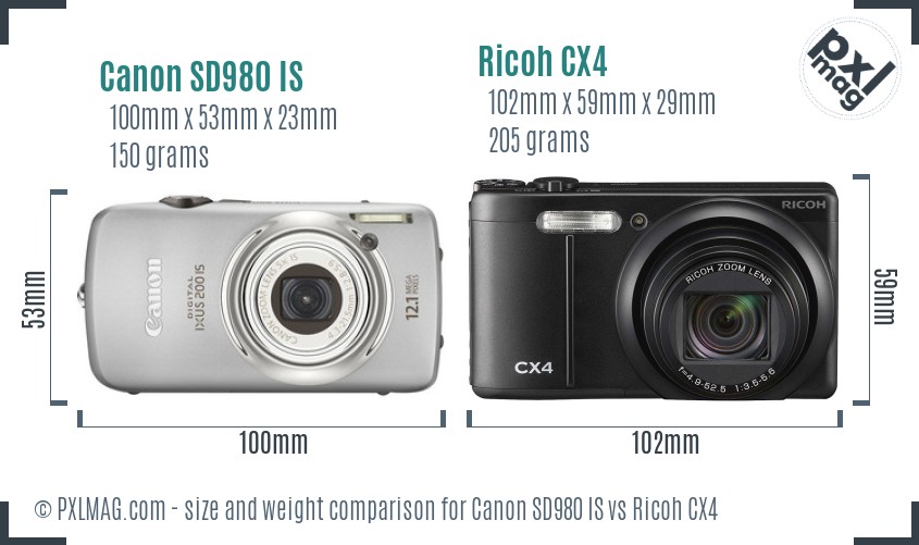 Canon SD980 IS vs Ricoh CX4 size comparison