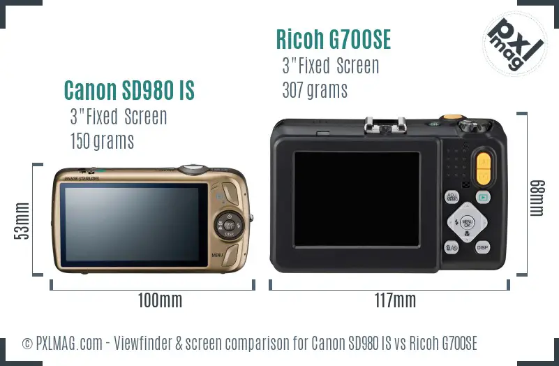 Canon SD980 IS vs Ricoh G700SE Screen and Viewfinder comparison