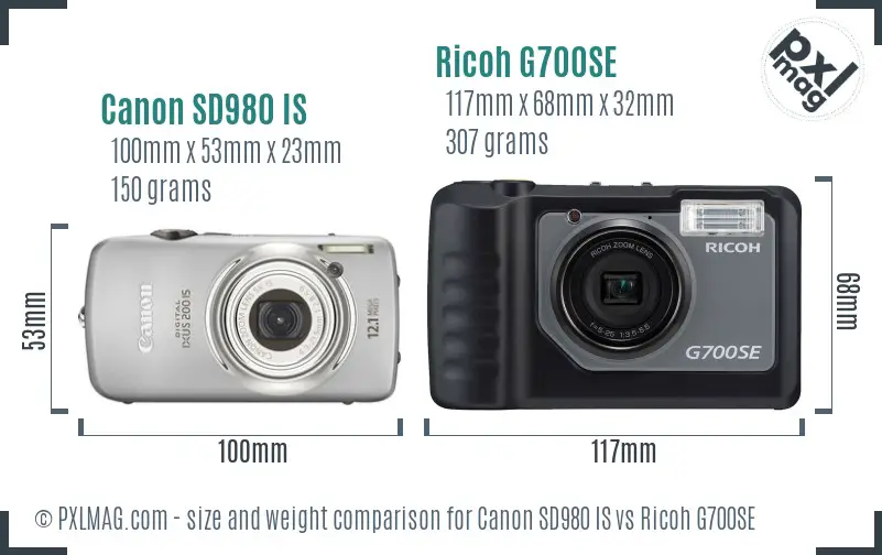 Canon SD980 IS vs Ricoh G700SE size comparison Canon SD980 IS vs Ricoh G700SE size comparison