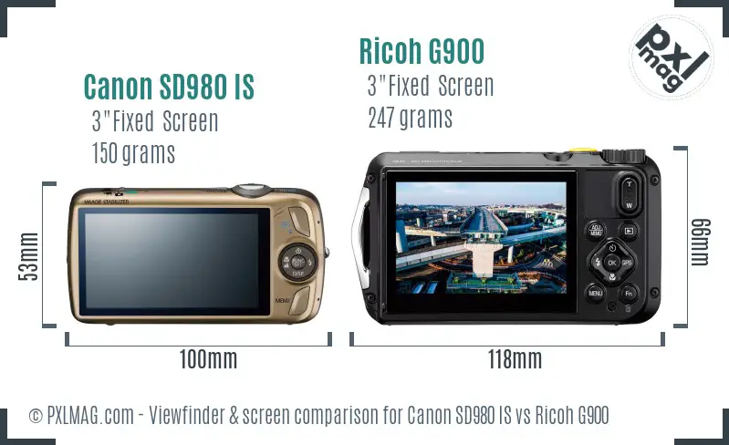 Canon SD980 IS vs Ricoh G900 Screen and Viewfinder comparison