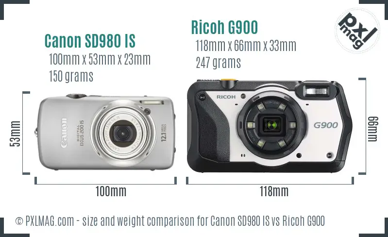 Canon SD980 IS vs Ricoh G900 size comparison
