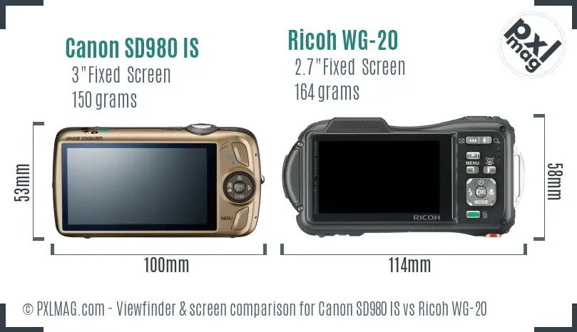 Canon SD980 IS vs Ricoh WG-20 Screen and Viewfinder comparison