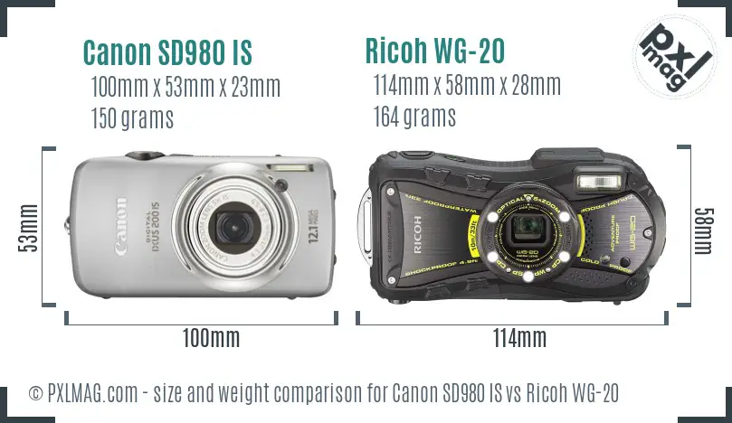 Canon SD980 IS vs Ricoh WG-20 size comparison Canon SD980 IS vs Ricoh WG-20 size comparison