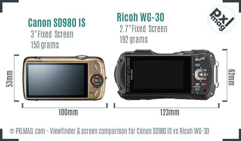 Canon SD980 IS vs Ricoh WG-30 Screen and Viewfinder comparison