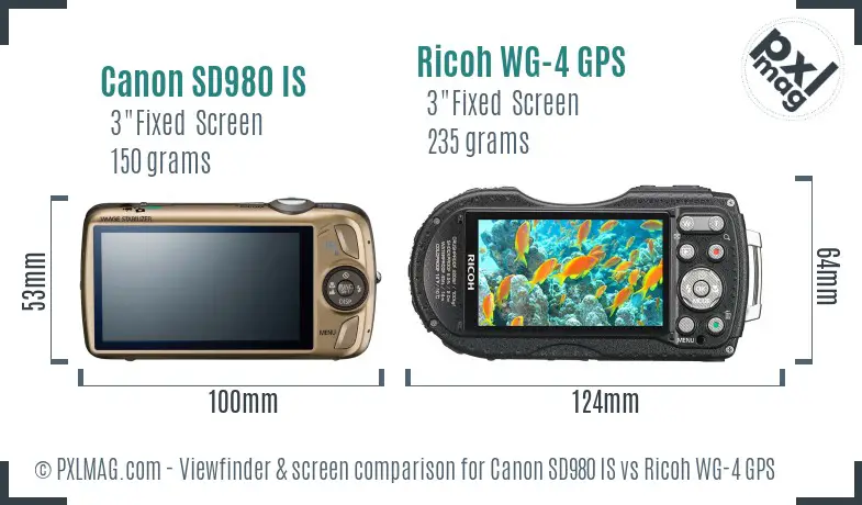 Canon SD980 IS vs Ricoh WG-4 GPS Screen and Viewfinder comparison