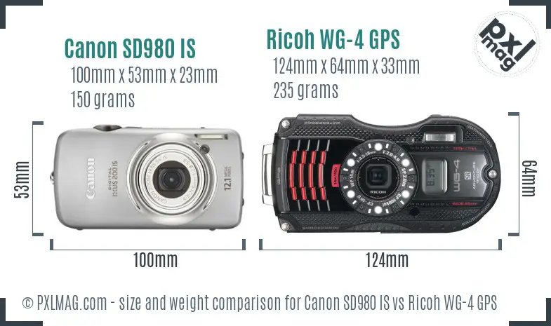 Canon SD980 IS vs Ricoh WG-4 GPS size comparison