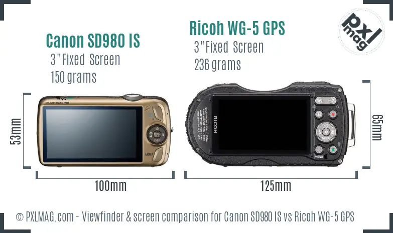 Canon SD980 IS vs Ricoh WG-5 GPS Screen and Viewfinder comparison