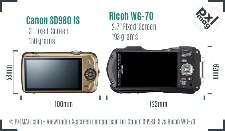 Canon SD980 IS vs Ricoh WG-70 Screen and Viewfinder comparison