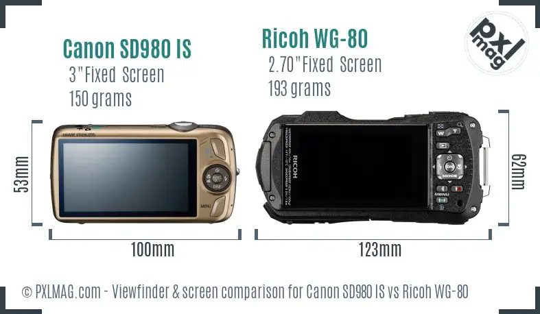 Canon SD980 IS vs Ricoh WG-80 Screen and Viewfinder comparison