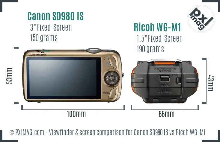 Canon SD980 IS vs Ricoh WG-M1 Screen and Viewfinder comparison