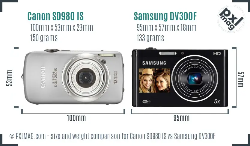 Canon SD980 IS vs Samsung DV300F size comparison