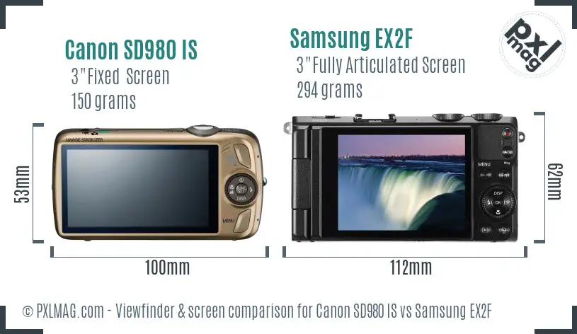 Canon SD980 IS vs Samsung EX2F Screen and Viewfinder comparison