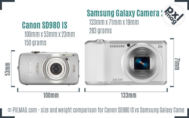 Canon SD980 IS vs Samsung Galaxy Camera 2 size comparison Canon SD980 IS vs Samsung Galaxy Camera 2 size comparison