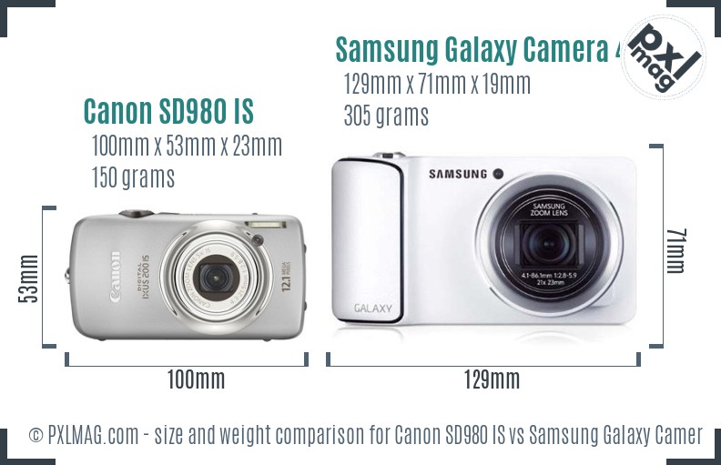 Canon SD980 IS vs Samsung Galaxy Camera 4G size comparison Canon SD980 IS vs Samsung Galaxy Camera 4G size comparison