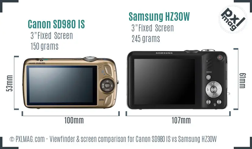 Canon SD980 IS vs Samsung HZ30W Screen and Viewfinder comparison Canon SD980 IS vs Samsung HZ30W Screen and Viewfinder comparison