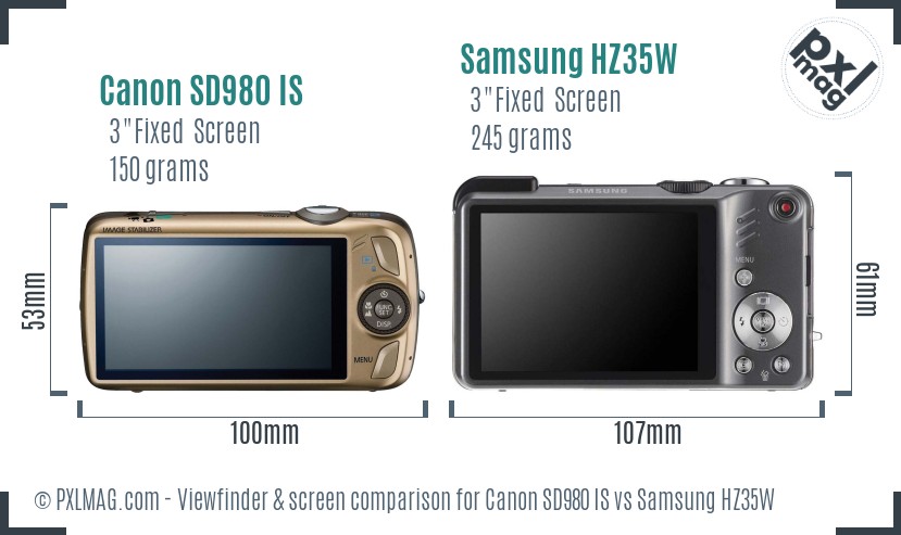 Canon SD980 IS vs Samsung HZ35W Screen and Viewfinder comparison