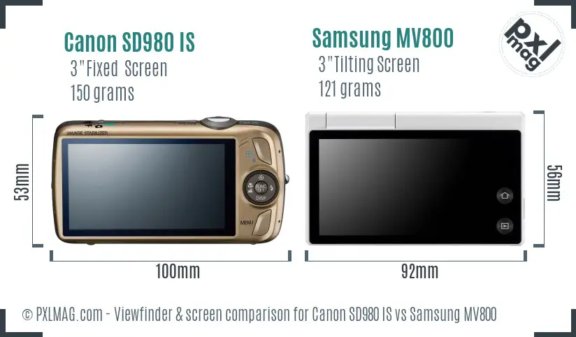 Canon SD980 IS vs Samsung MV800 Screen and Viewfinder comparison