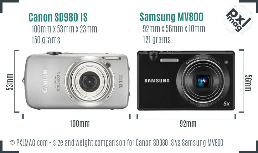 Canon SD980 IS vs Samsung MV800 size comparison