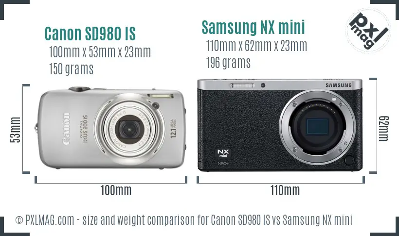 Canon SD980 IS vs Samsung NX mini size comparison