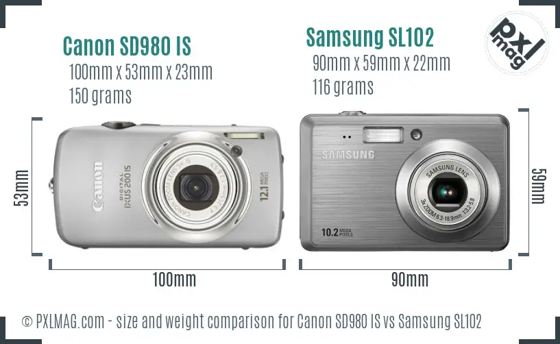Canon SD980 IS vs Samsung SL102 size comparison