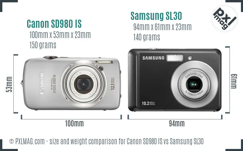 Canon SD980 IS vs Samsung SL30 size comparison Canon SD980 IS vs Samsung SL30 size comparison
