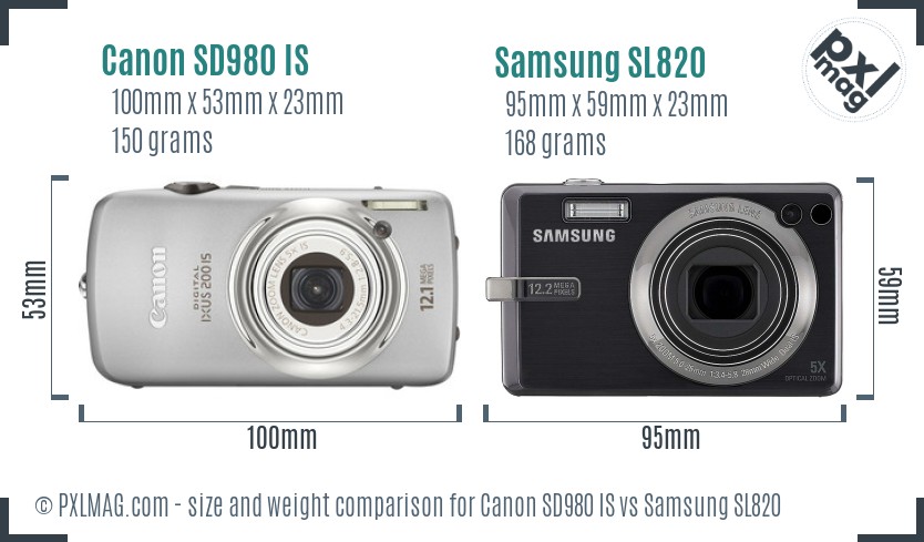 Canon SD980 IS vs Samsung SL820 size comparison