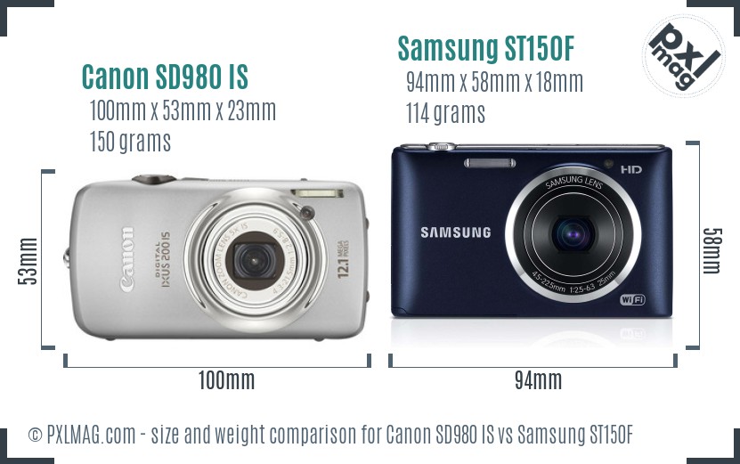 Canon SD980 IS vs Samsung ST150F size comparison