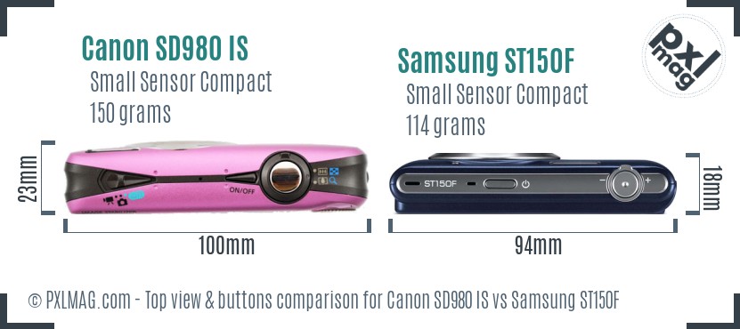 Canon SD980 IS vs Samsung ST150F top view buttons comparison