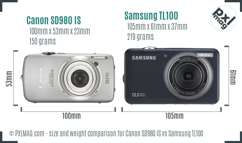 Canon SD980 IS vs Samsung TL100 size comparison