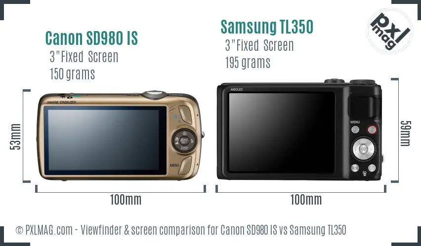 Canon SD980 IS vs Samsung TL350 Screen and Viewfinder comparison