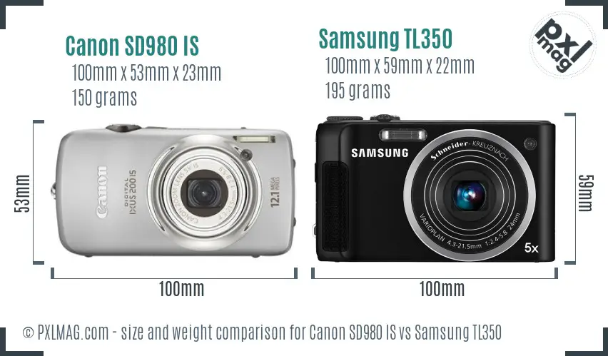 Canon SD980 IS vs Samsung TL350 size comparison